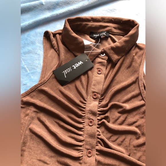 NWT TWO sexy tops sheer see through buttoned blouse crop top - Picture 5 of 17